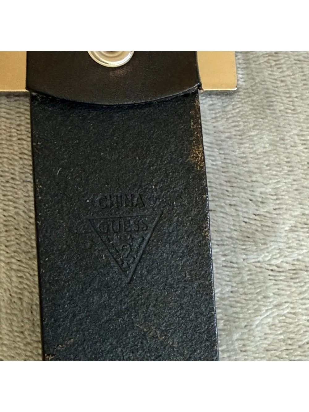 Vintage GUESS Black Genuine Leather Belt Brushed Silver G Cross Buckle Sz 32